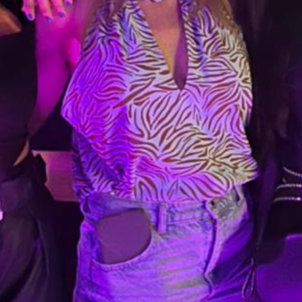 Women's Zebra Print Halter Tank Top - blue brown